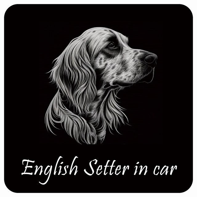 イラスト付 Dog in Car イングリッシュセター B タイプ ステッカー 正方形 13x13cm シール カーステッカー