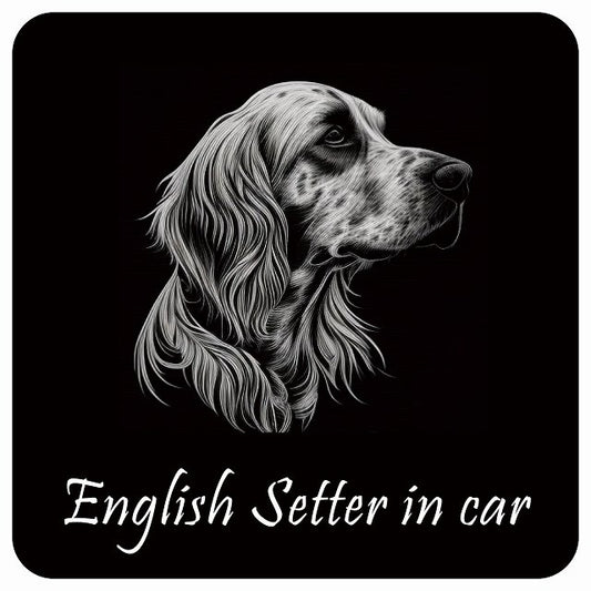 イラスト付 Dog in Car イングリッシュセター B タイプ ステッカー 正方形 13x13cm シール カーステッカー