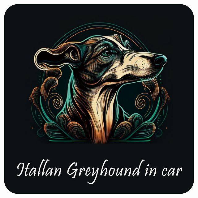 イラスト付 Dog in Car イタリアングレーハウンド Aタイプ ステッカー 正方形 13x13cm シール カーステッカー