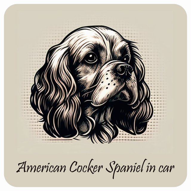 イラスト付 Dog in Car アメリカンコッカースパニエル Aタイプ ステッカー 正方形 13x13cm シール カーステッカー