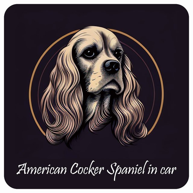 イラスト付 Dog in Car アメリカンコッカースパニエル B タイプ ステッカー 正方形 13x13cm シール カーステッカー