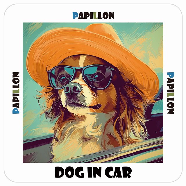 Papillon パピヨン DOG IN CAR 海 麦わら帽子 サングラス 夏 ステッカー 13x13cm 正方形 シール カーステッカー