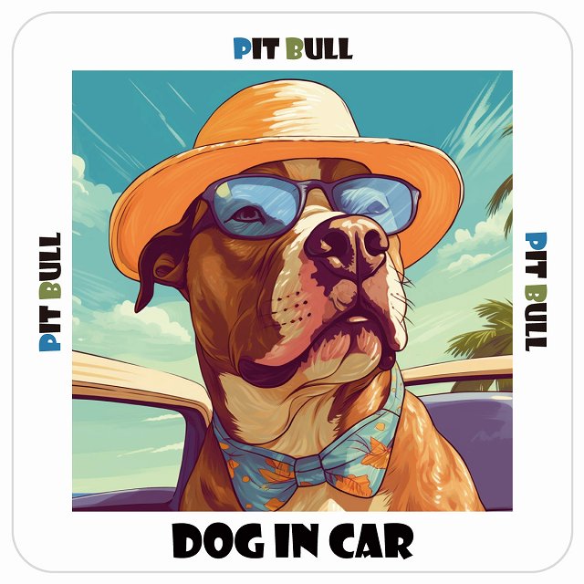 Pit Bull ピットブル DOG IN CAR 海 麦わら帽子 サングラス 夏 ステッカー 13x13cm 正方形 シール カーステッカー