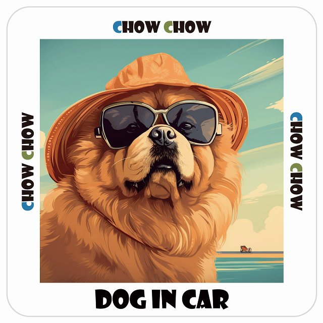 Chow チャウチャウ DOG IN CAR 海 麦わら帽子 サングラス 夏 ステッカー 13x13cm 正方形 シール カーステッカー