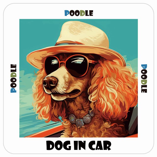 Poodle プードル DOG IN CAR 海 麦わら帽子 サングラス 夏 ステッカー 13x13cm 正方形 シール カーステッカー