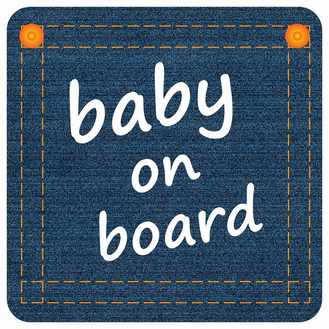 baby on board デニム デザイン Aタイプ 小文字 ステッカー 正方形 13x13cm シール カーステッカー