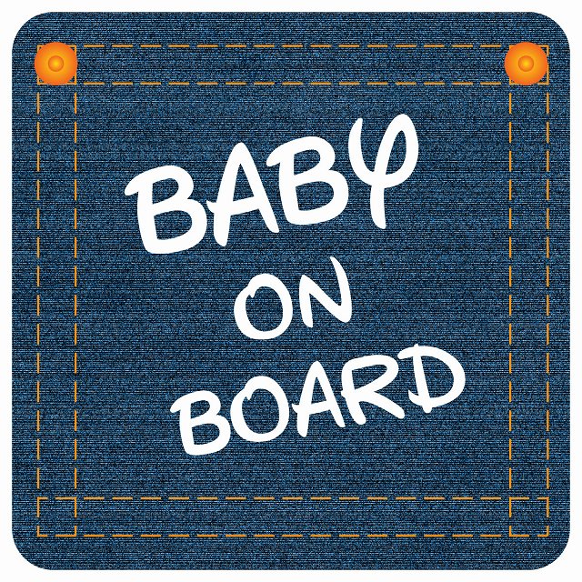 BABY ON BOARD デニム デザイン Bタイプ 大文字 ステッカー 正方形 13x13cm シール カーステッカー