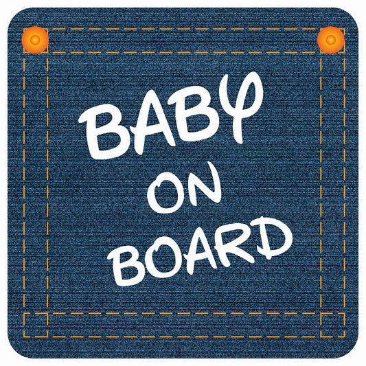 BABY ON BOARD デニム デザイン Bタイプ 大文字 ステッカー 正方形 13x13cm シール カーステッカー