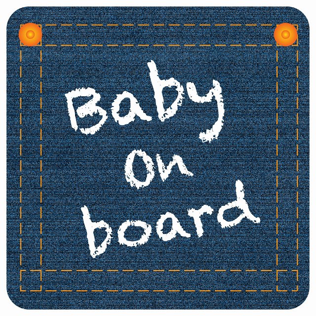 baby on board デニム デザイン Cタイプ チョーク書き風 ステッカー 正方形 13x13cm シール カーステッカー