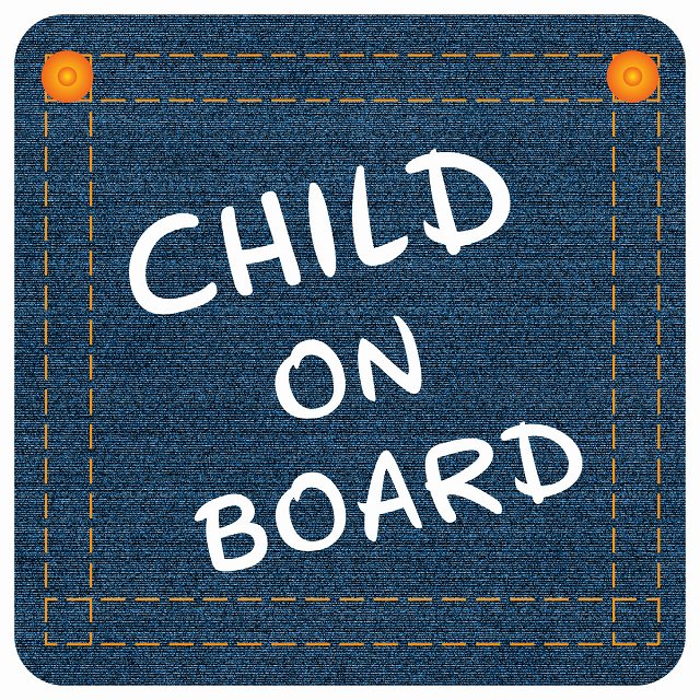 CHILD ON BOARD デニム デザイン Bタイプ 大文字 ステッカー 正方形 13x13cm シール カーステッカー