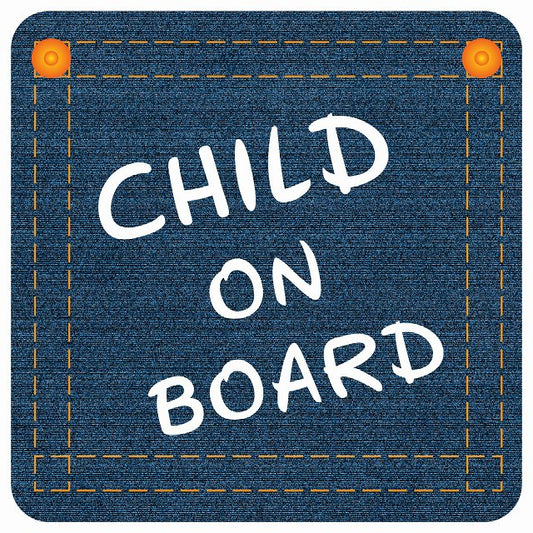CHILD ON BOARD デニム デザイン Bタイプ 大文字 ステッカー 正方形 13x13cm シール カーステッカー