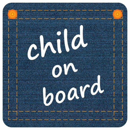 child on board デニム デザイン Aタイプ 小文字 ステッカー 正方形 13x13cm シール カーステッカー