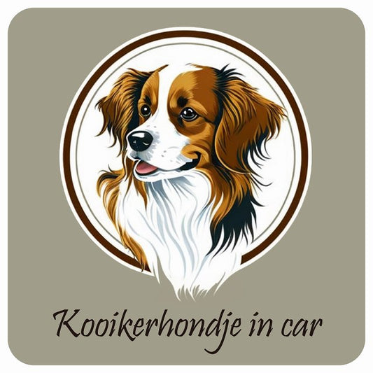 イラスト付 Dog in Car コーイケルホーンディエ Aタイプ ステッカー 正方形 13x13cm シール カーステッカー