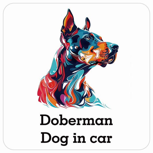 Dog in car Doberman ドーベルマン Dタイプ ステッカー 正方形 シール カーステッカー