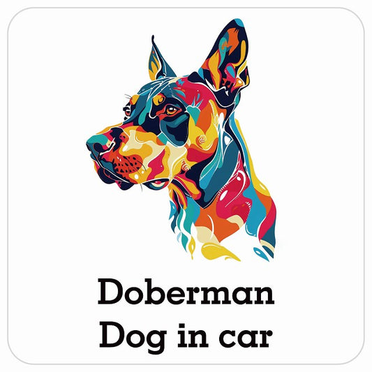 Dog in car Doberman ドーベルマン Eタイプ ステッカー 正方形 シール カーステッカー