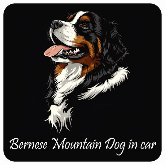 イラスト付 Dog in Car バーニーズ・マウンテン・ドッグ Aタイプ ステッカー 正方形 13x13cm シール カーステッカー