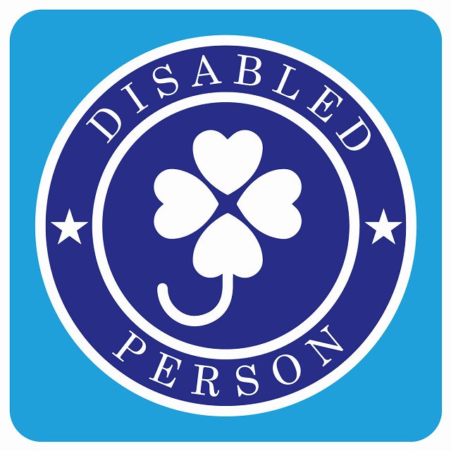 カーサイン 障がい者マーク DISABLED PERSON クローバー ブルー ステッカー 正方形 13x13cm シール サインステッカー