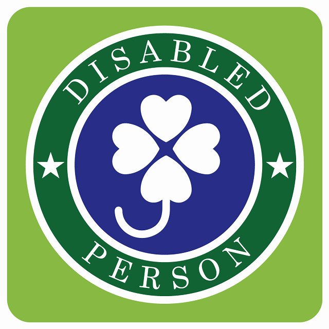 カーサイン 障がい者マーク DISABLED PERSON クローバー グリーン ステッカー 正方形 13x13cm シール サインステッカー