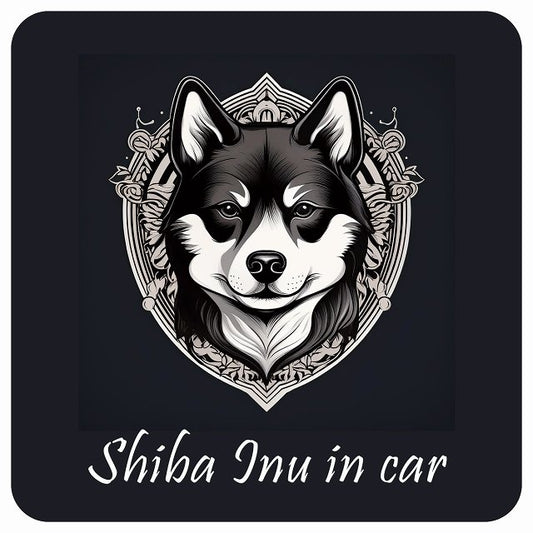 イラスト付 Dog in Car 黒柴 Bタイプ ステッカー 正方形 13x13cm シール カーステッカー