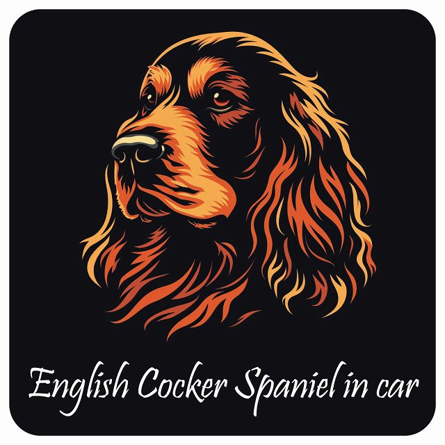 イラスト付 Dog in Car イングリッシュコッカースパニエル Aタイプ ステッカー 正方形 13x13cm シール カーステッカー