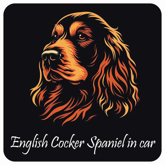 イラスト付 Dog in Car イングリッシュコッカースパニエル Aタイプ ステッカー 正方形 13x13cm シール カーステッカー