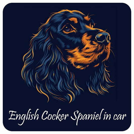 イラスト付 Dog in Car イングリッシュコッカースパニエル Bタイプ ステッカー 正方形 13x13cm シール カーステッカー