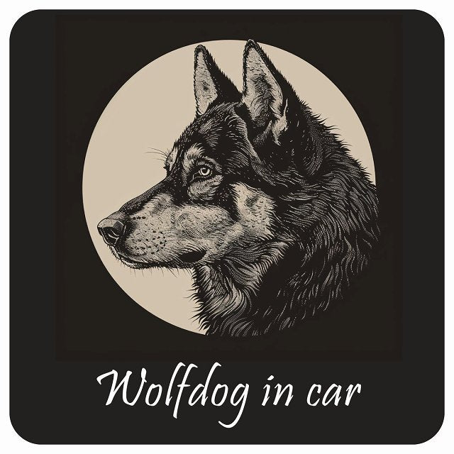 イラスト付 Dog in Car ウルフドッグ Aタイプ ステッカー 正方形 13x13cm シール カーステッカー
