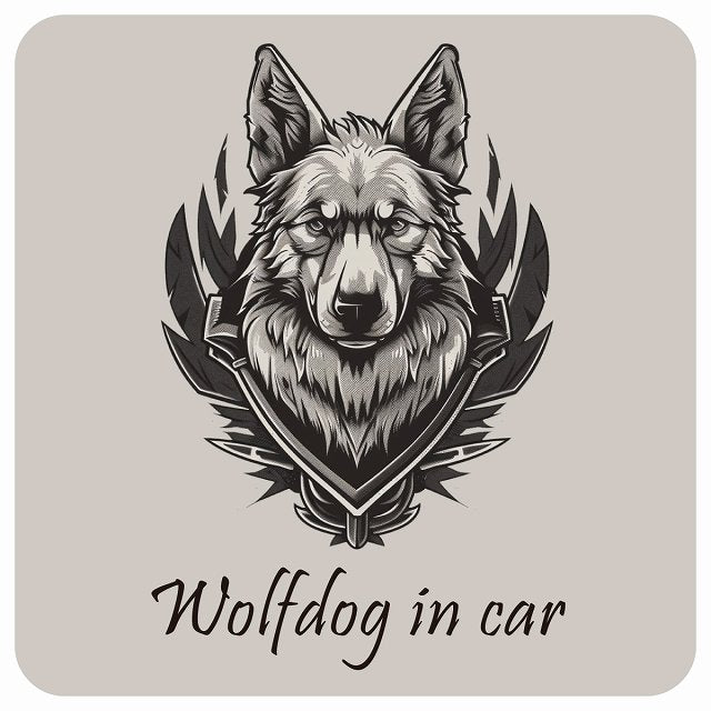 イラスト付 Dog in Car ウルフドッグ Bタイプ ステッカー 正方形 13x13cm シール カーステッカー