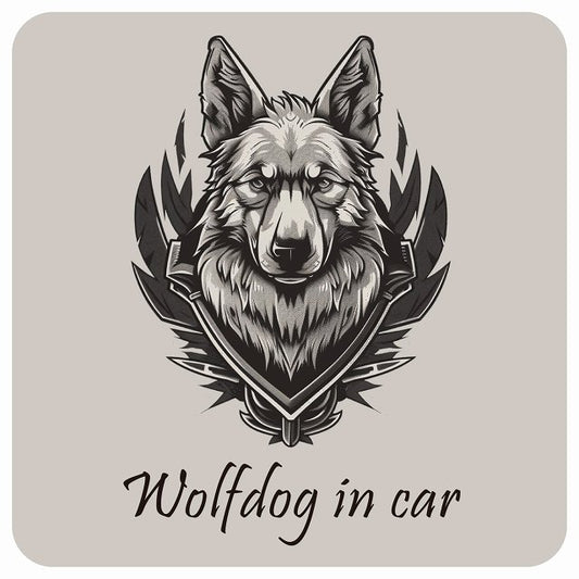 イラスト付 Dog in Car ウルフドッグ Bタイプ ステッカー 正方形 13x13cm シール カーステッカー