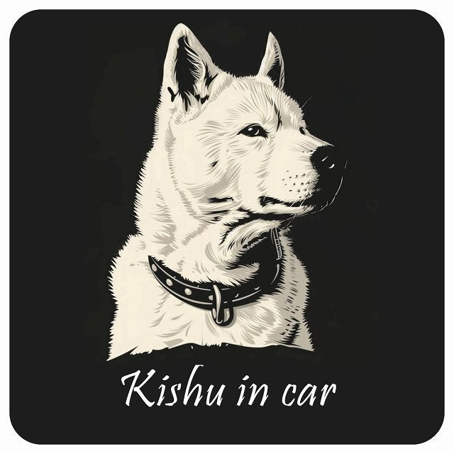 イラスト付 Dog in Car 紀州犬 Aタイプ ステッカー 正方形 13x13cm シール カーステッカー