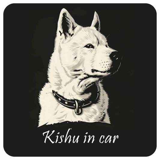 イラスト付 Dog in Car 紀州犬 Aタイプ ステッカー 正方形 13x13cm シール カーステッカー