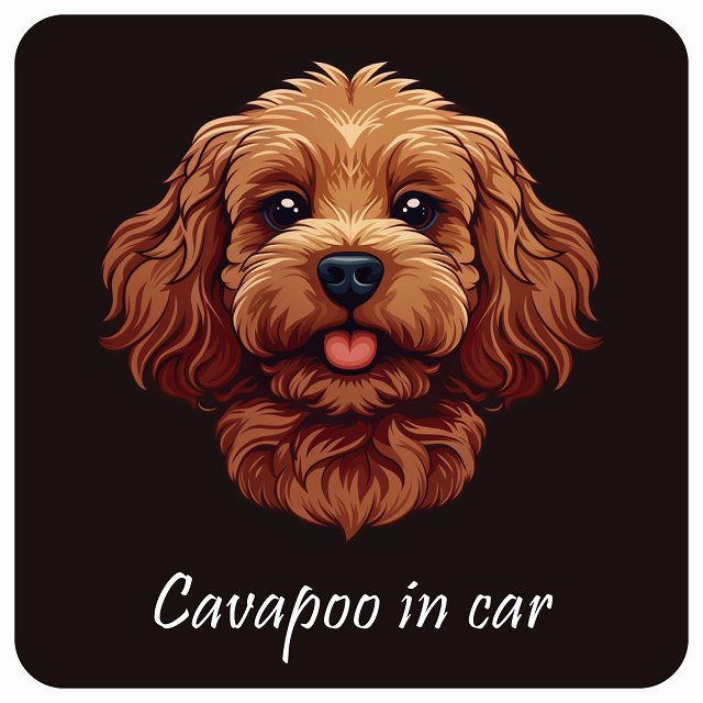 イラスト付 Dog in Car キャバプー Aタイプ ステッカー 正方形 13x13cm シール カーステッカー