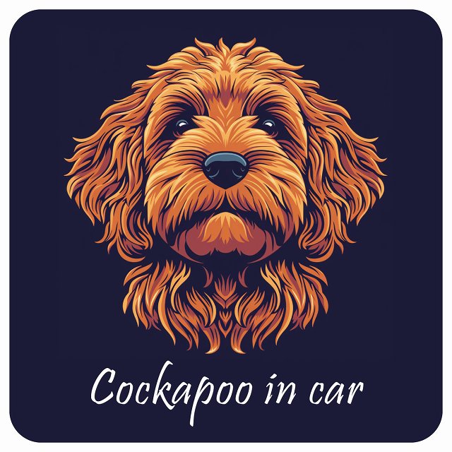 イラスト付 Dog in Car コッカプー Aタイプ ステッカー 正方形 13x13cm シール カーステッカー