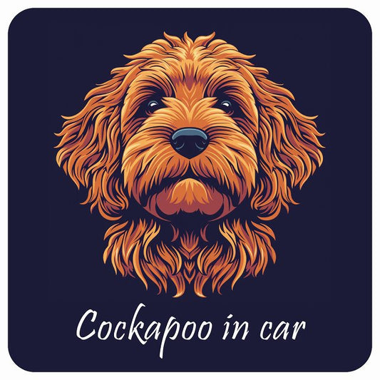 イラスト付 Dog in Car コッカプー Aタイプ ステッカー 正方形 13x13cm シール カーステッカー