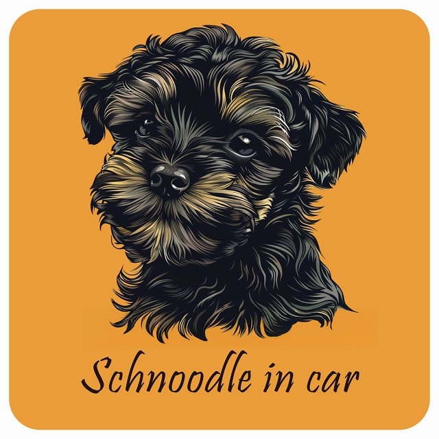 イラスト付 Dog in Car シュナプー Aタイプ ステッカー 正方形 13x13cm シール カーステッカー