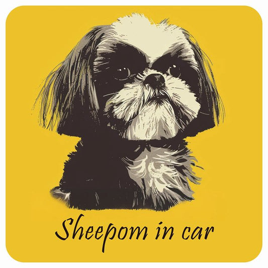 イラスト付 Dog in Car シーポメ Aタイプ ステッカー 正方形 13x13cm シール カーステッカー