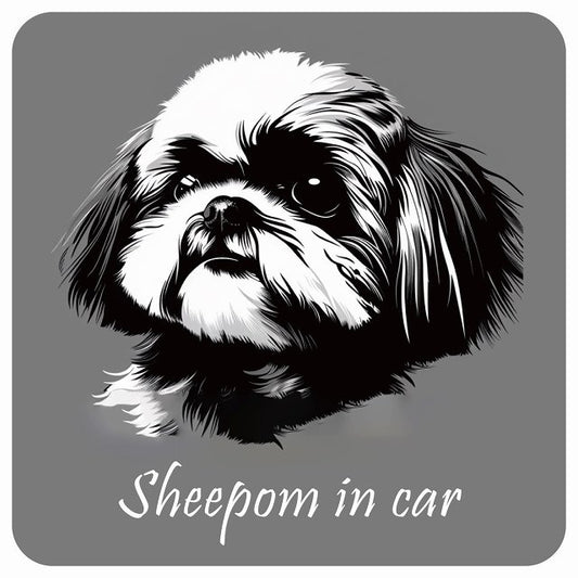 イラスト付 Dog in Car シーポメ Bタイプ ステッカー 正方形 13x13cm シール カーステッカー