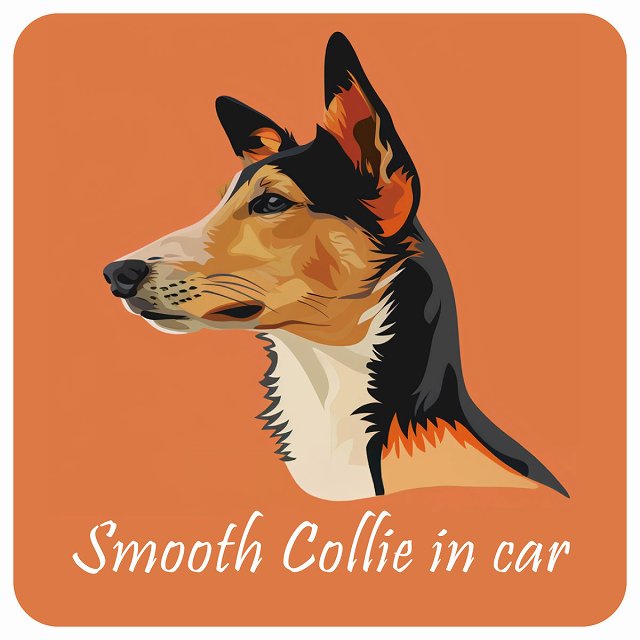 イラスト付 Dog in Car スムースコリー Aタイプ ステッカー 正方形 13x13cm シール カーステッカー