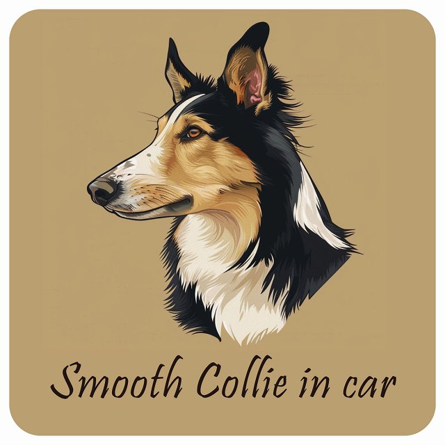 イラスト付 Dog in Car スムースコリー Bタイプ ステッカー 正方形 13x13cm シール カーステッカー