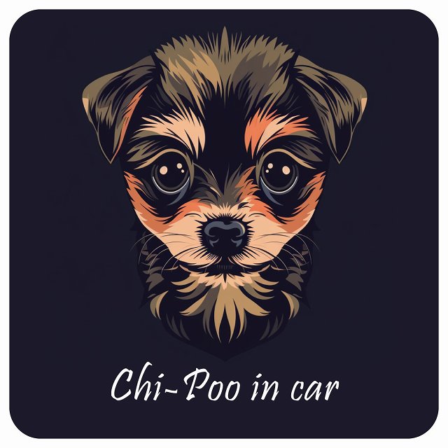 イラスト付 Dog in Car チワプー Aタイプ ステッカー 正方形 13x13cm シール カーステッカー