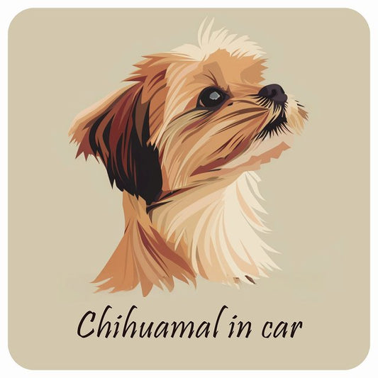 イラスト付 Dog in Car チワマル Aタイプ ステッカー 正方形 13x13cm シール カーステッカー