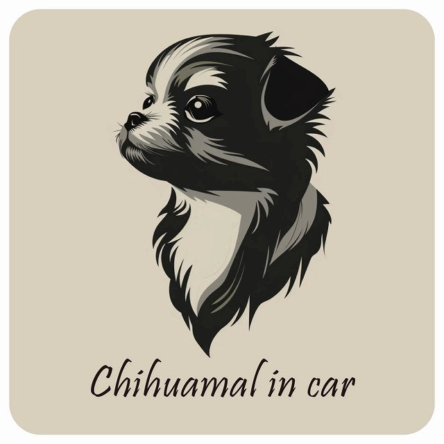 イラスト付 Dog in Car チワマル Bタイプ ステッカー 正方形 13x13cm シール カーステッカー