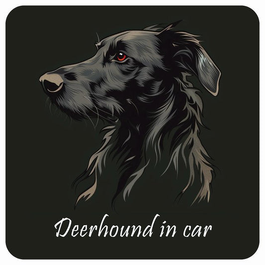 イラスト付 Dog in Car ディアハウンド Aタイプ ステッカー 正方形 13x13cm シール カーステッカー