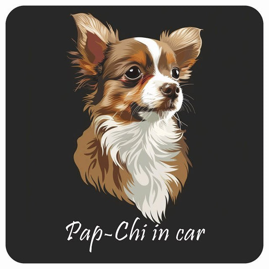 イラスト付 Dog in Car パピチワ Aタイプ ステッカー 正方形 13x13cm シール カーステッカー