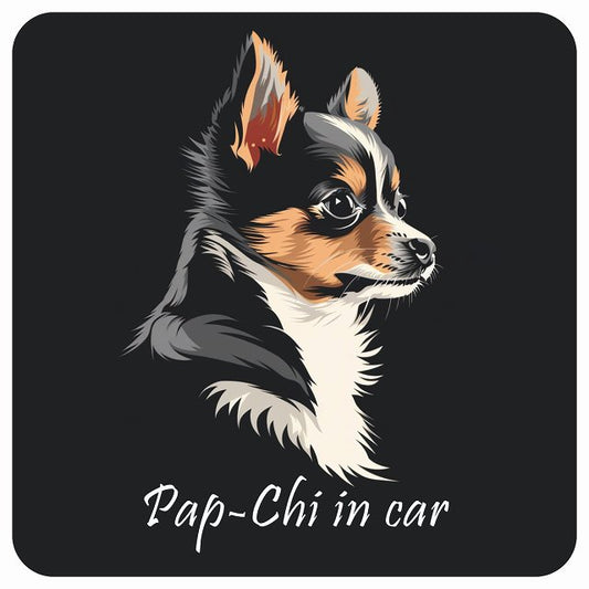 イラスト付 Dog in Car パピチワ Bタイプ ステッカー 正方形 13x13cm シール カーステッカー