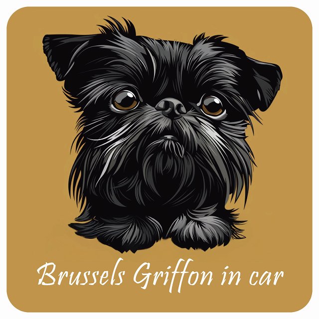 イラスト付 Dog in Car ブリュッセル・グリフォン Aタイプ ステッカー 正方形 13x13cm シール カーステッカー