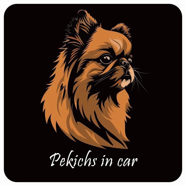 イラスト付 Dog in Car ペキックス Aタイプ ステッカー 正方形 13x13cm シール カーステッカー
