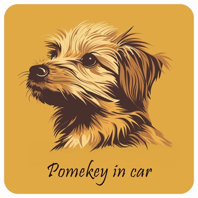 イラスト付 Dog in Car ポメキー Bタイプ ステッカー 正方形 13x13cm シール カーステッカー