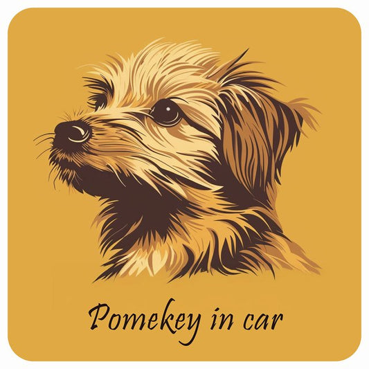 イラスト付 Dog in Car ポメキー Bタイプ ステッカー 正方形 13x13cm シール カーステッカー