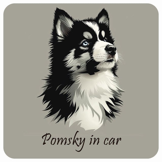 イラスト付 Dog in Car ポンスキー Aタイプ ステッカー 正方形 13x13cm シール カーステッカー